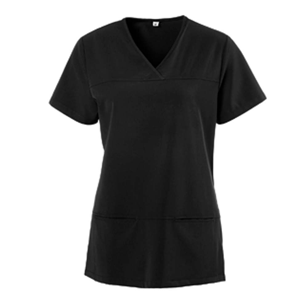 Schlupfkasack mit V-Ausschnitt, kurze Ärmel, schwarz, mit verdeckter Frontnaht
