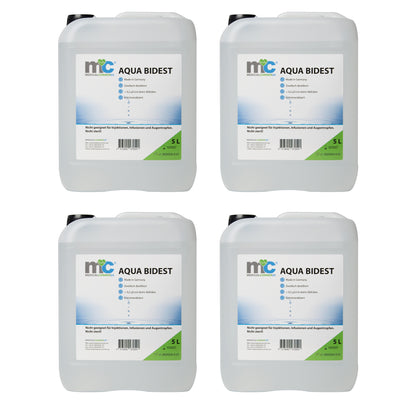 Bidestilliertes Wasser AQUA BIDEST, vier 5-L-Kanister aus Kunststoff im Set