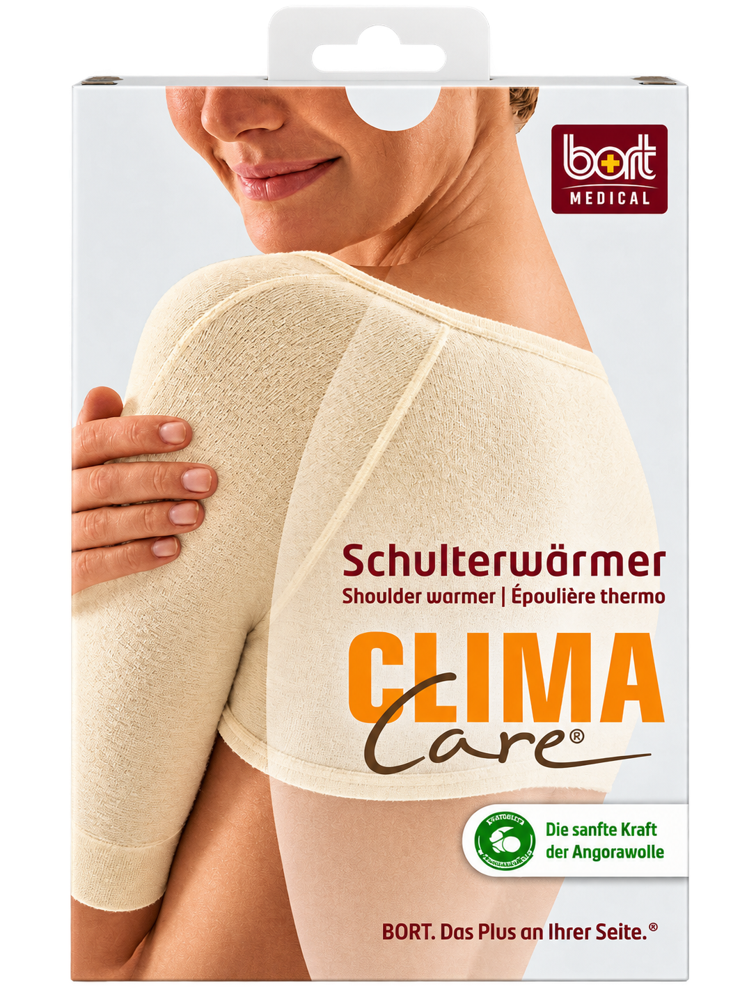 Baumwolle+Angora Schulterwärmer ClimaCare® von Bort, cremefarbener Einsatz am Schulterbereich