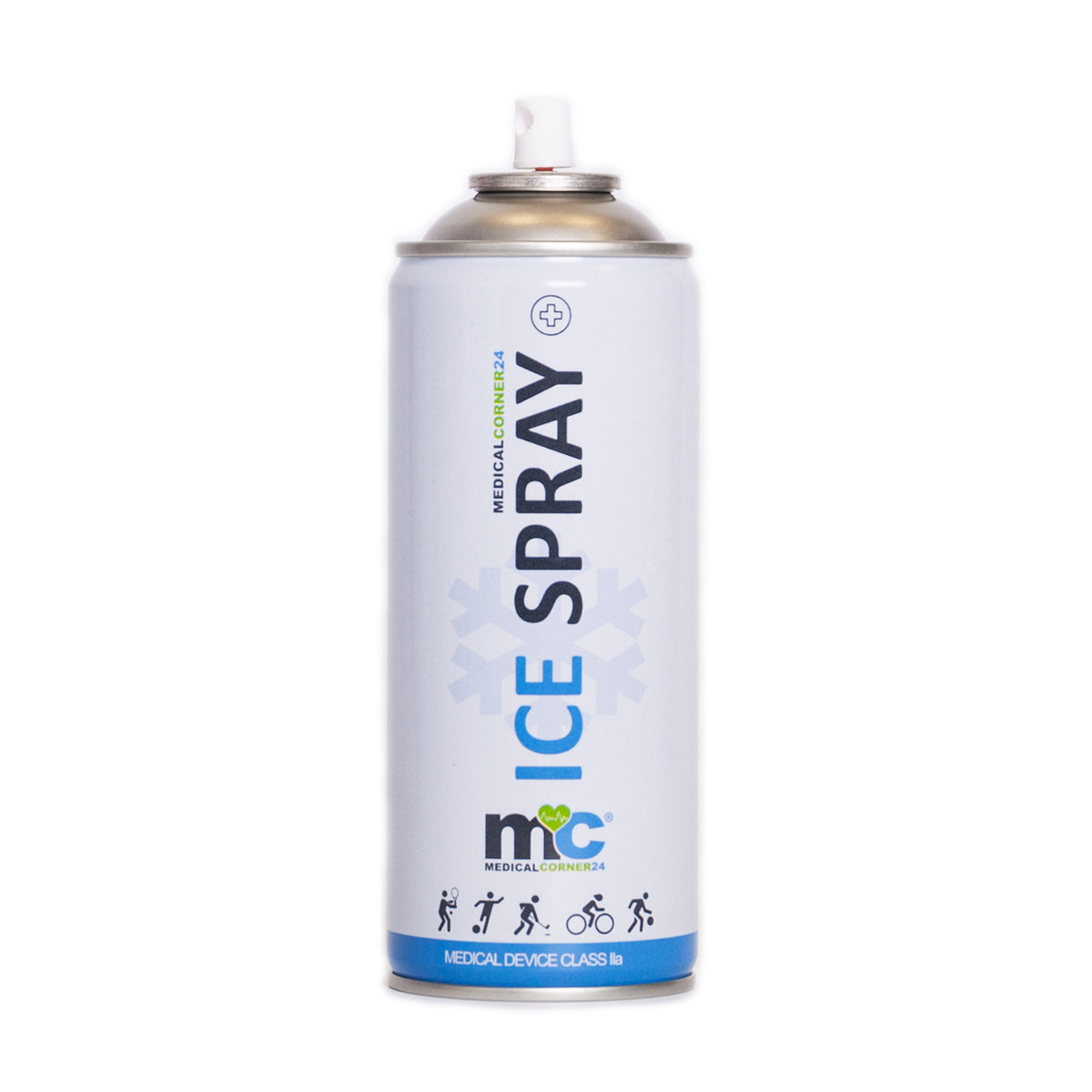 MC24 Ice Spray Kältespray-Dose mit Sprühkopf und blauem Aufdruck auf Vorderseite