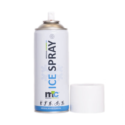 MC24 Ice Spray Kältespray-Dose mit geöffnetem Sprühkopf und losem weißen Schutzdeckel