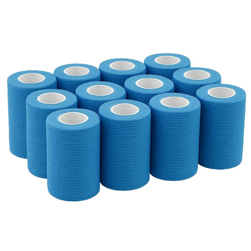 Selbsthaftende Vliesbandage, blaue Rollen mit Innenkern
