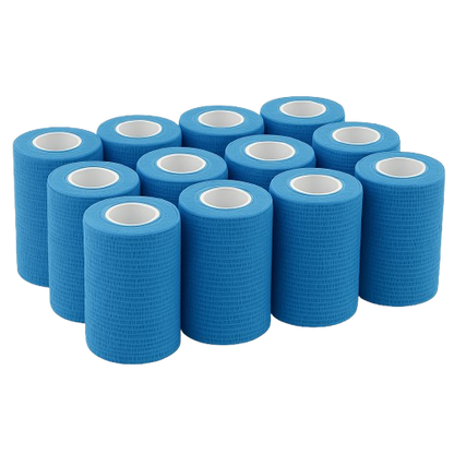 Selbsthaftende Vliesbandage, blaue Rollen mit Innenkern