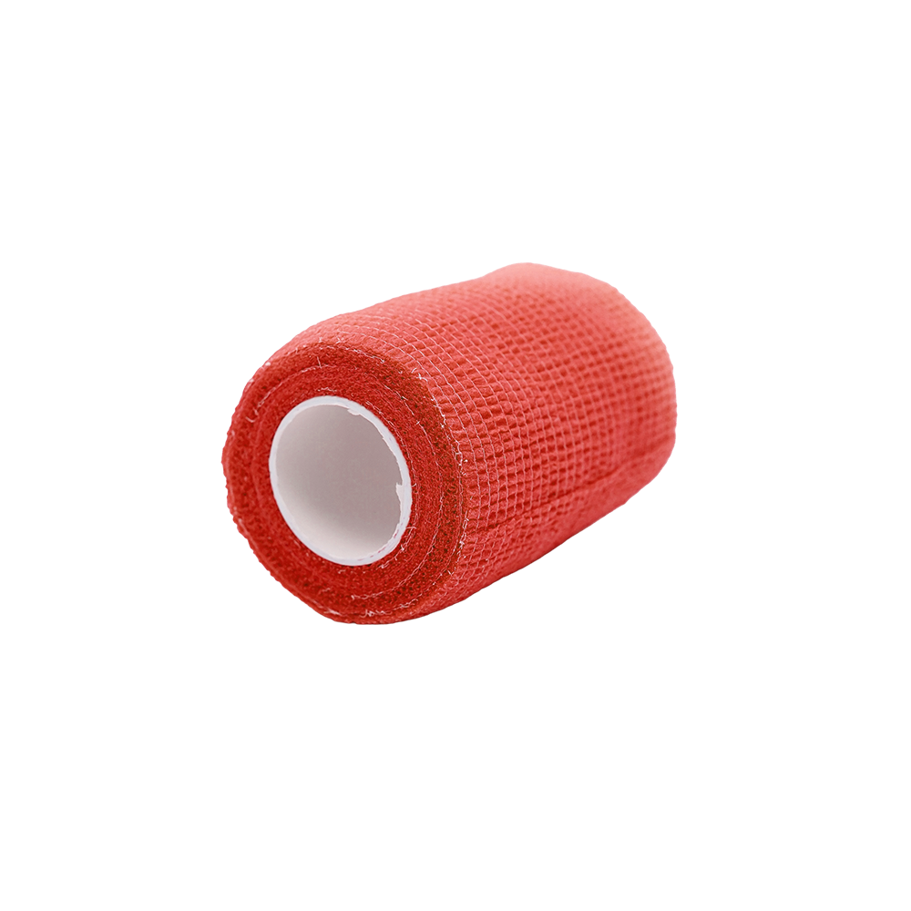 Selbsthaftende Vliesbandage-Rolle, rot, mit sichtbarem Innenkern