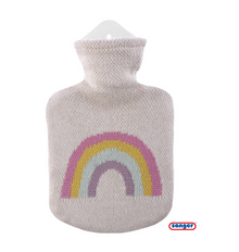 Sänger Wärmflasche 0,8 l mit Strickbezug aus Baumwolle und Regenbogenmuster
